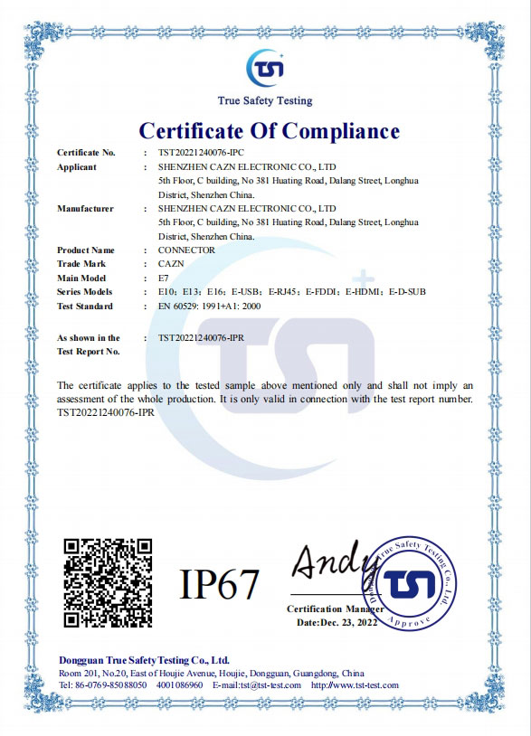 Conector CAZN E-certificado IP67